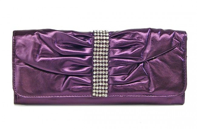 Evening Bag - PVC w/ Rhinestone Mesh Belt &ndash; Purple &ndash; BG-90559PU